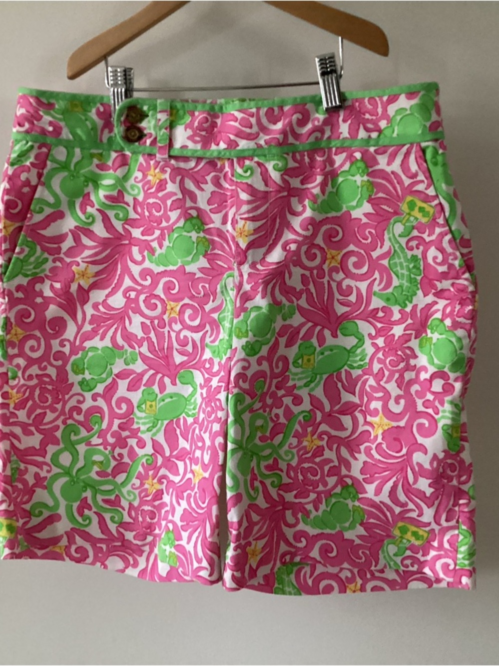 Lilly Pulitzer Bright Pink & Lime Green Printed Palm beach fit shorts